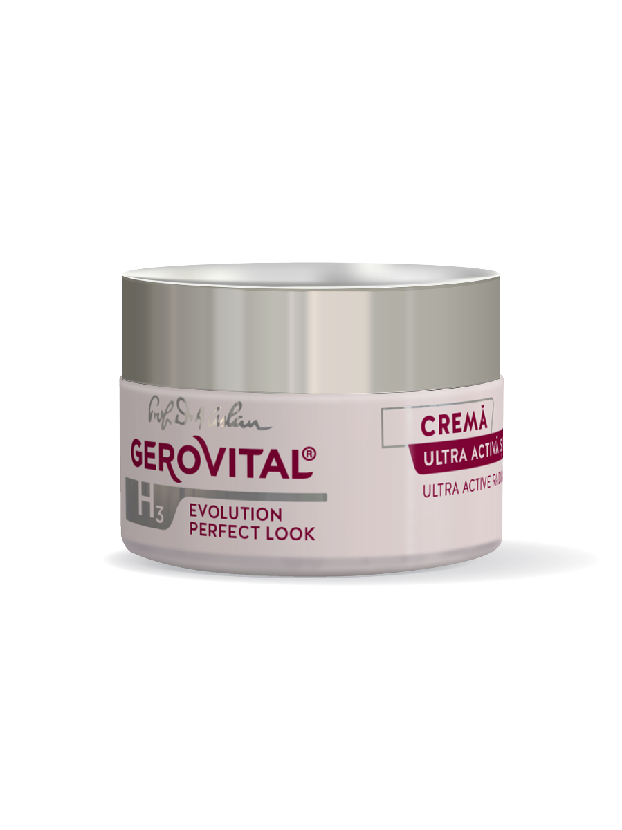 Cremă Ultra-activă și Luminozitate Cu Acid Hialuronic 4d  Reducerea Liniilor Fine, Hidratare Intensă și Ten Radiant, Gerovital H3 Evolution Perfect Look, 50 Ml