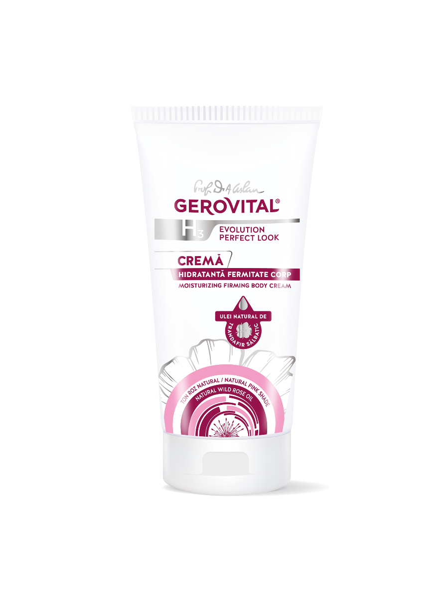 Cremă Hidratantă Fermitate Corp Cu Ulei De Măsline și Parfum De Trandafir Sălbatic Piele Hidratată, Elastică și Fermă, Gerovital H3 Evolution Perfect Look, 200 Ml