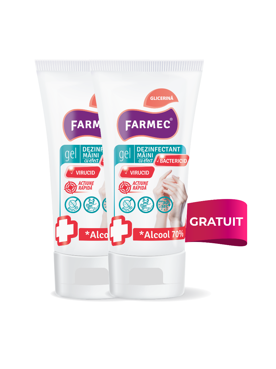 Pachet Promo 1 + 1 Gratuit Gel Dezinfectant Mini Cu Alcool 70% și Glicerină 100 Ml