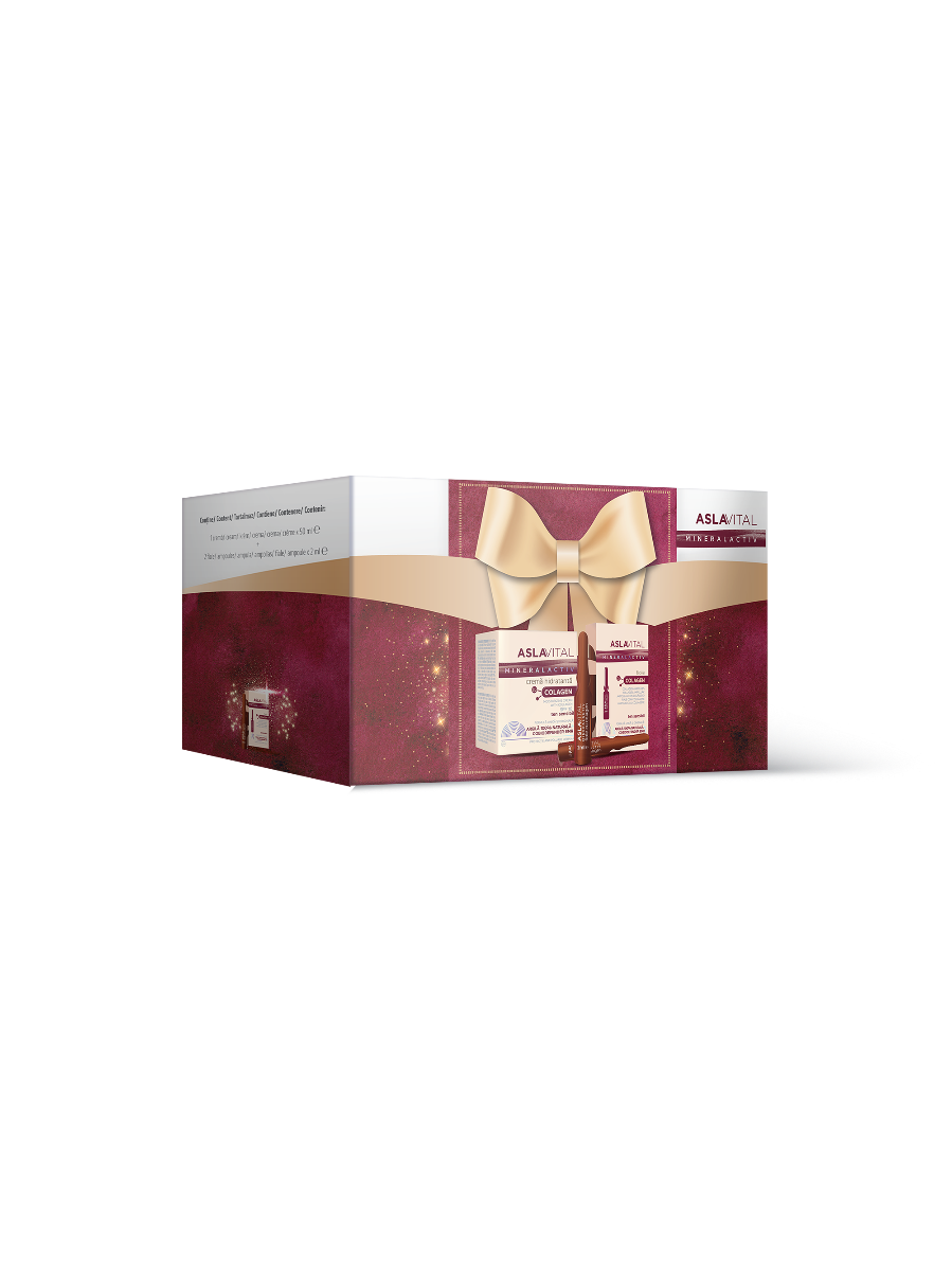 Set Cadou Femei Aslavital Mineralactiv: Cremă Hidratantă Cu Colagen Spf 10 și Fiole Cu Colagen