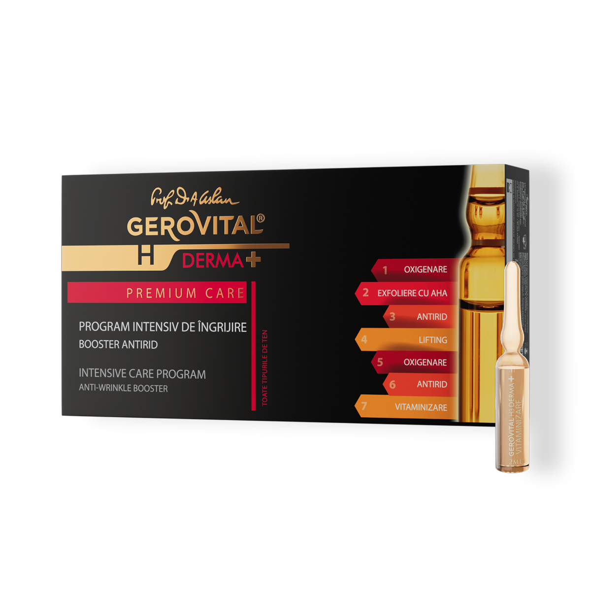 Program Intensiv De ngrijire Kit Cu 7 Fiole  Efecte Antirid, Lifting, Exfoliere și Vitaminizare, Premium Care, 7 Fiole X 2 Ml