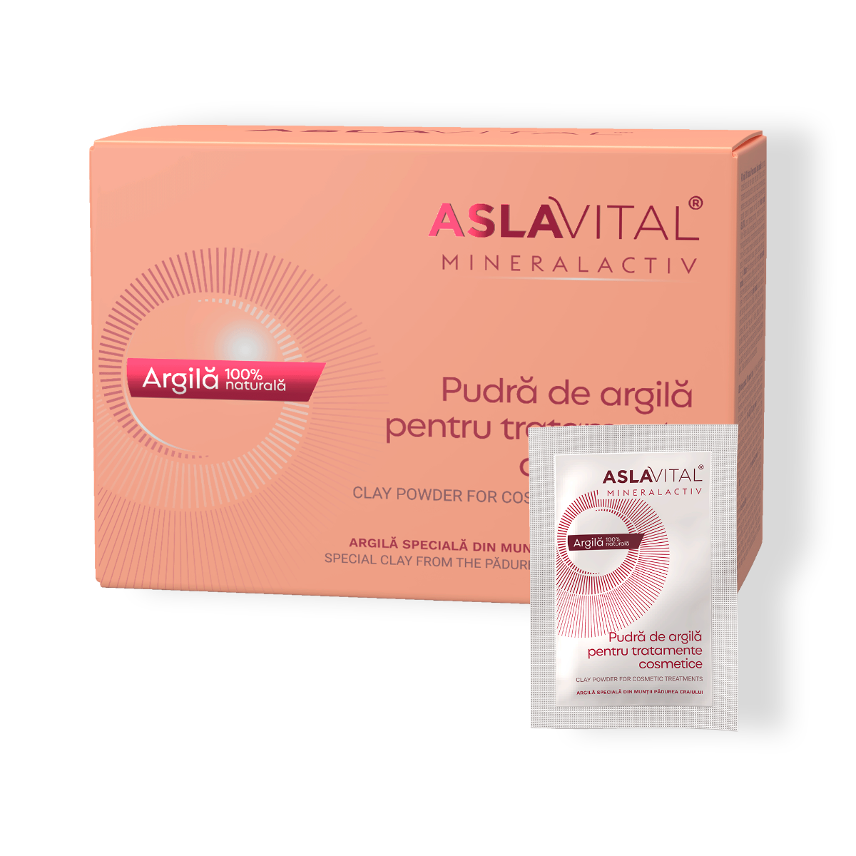 Pudră De Argilă: Tratamente Cosmetice Pentru Toate Tipurile De Ten, Hidratantă și Regenerantă, Aslavital Mineralactiv, 10 Plicuri X 20 Gr