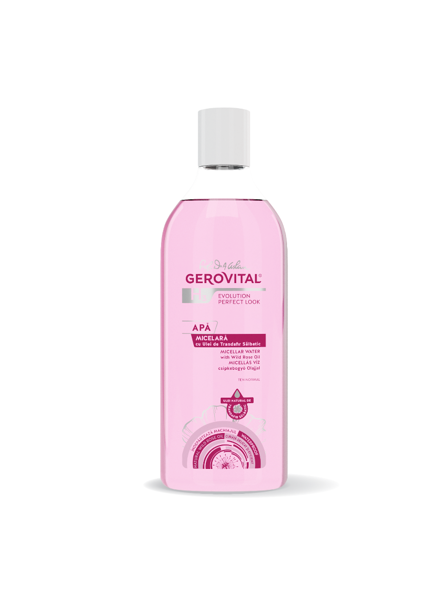 Apă Micelară Cu Ulei De Trandafir Sălbatic Curățare Delicată și Eficientă, ndepărtare Machiaj Waterproof, Gerovital H3 Evolution Perfect Look, 400 Ml