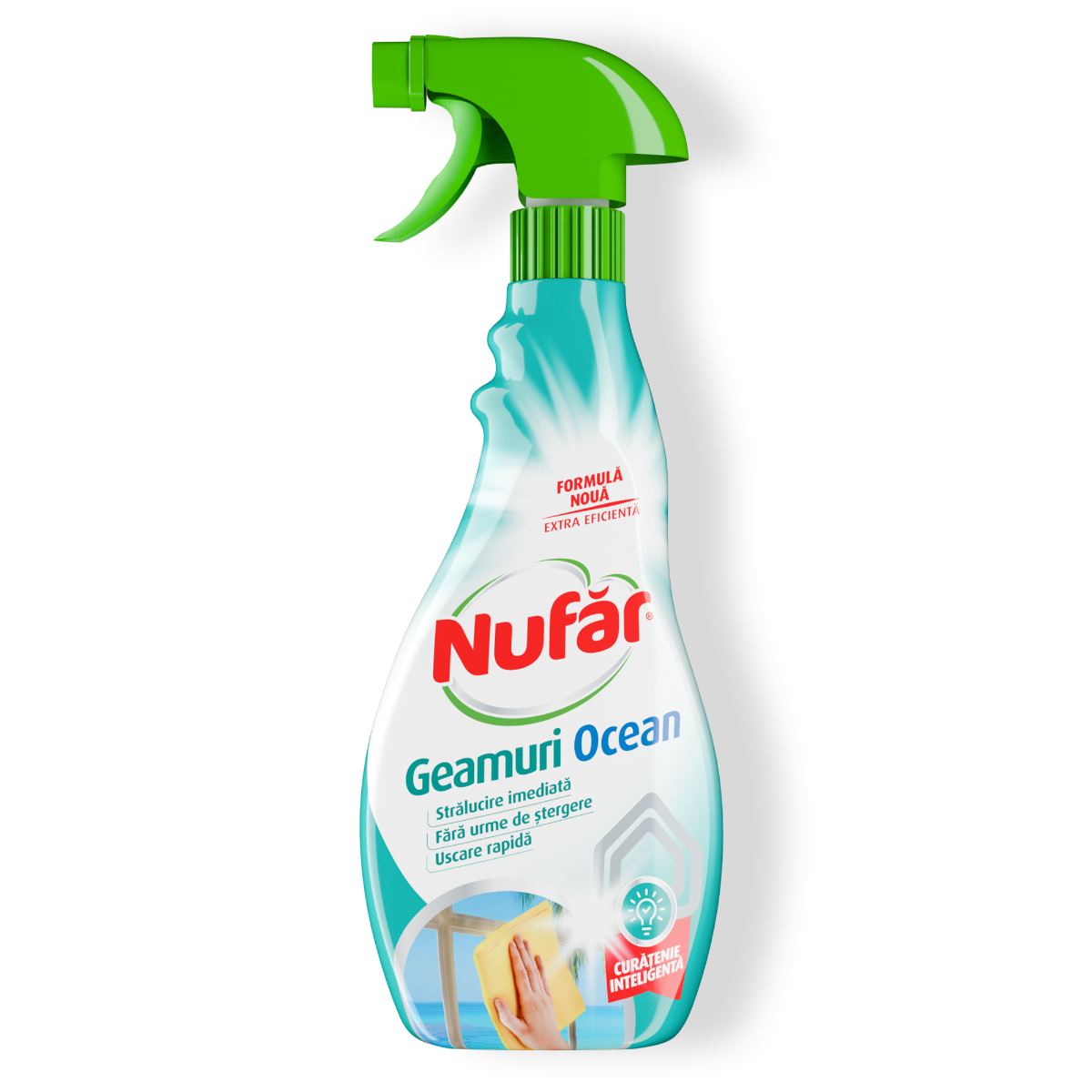 Nufăr Soluție Geamuri, Curăță și Protejează Suprafețele Din Sticlă, Parfum Oceanic, 500 Ml