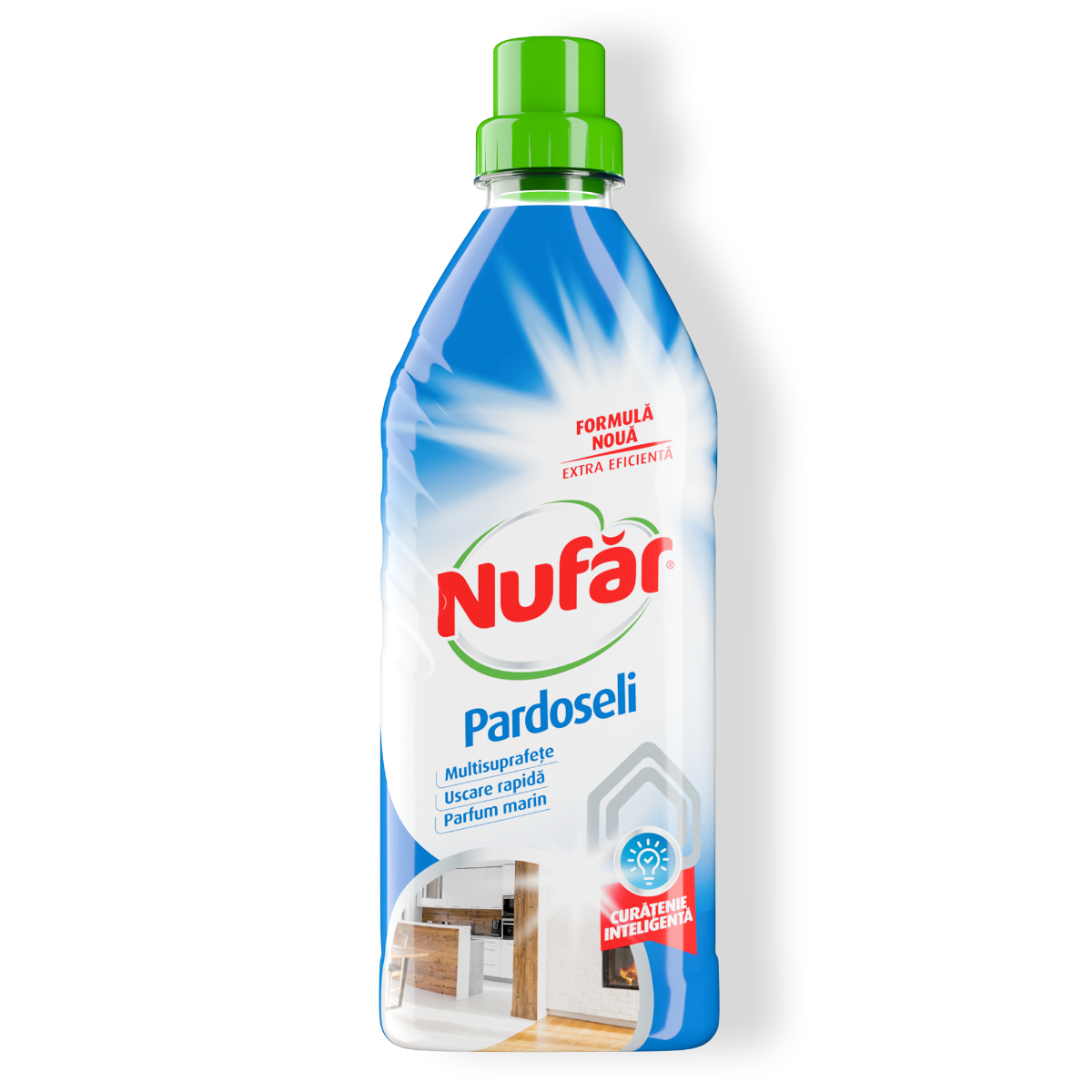 Nufăr Soluție Pardoseli, Curăță Gresia, Parchetul, Marmura, Fără Clătire, Parfum Marin, 750 Ml