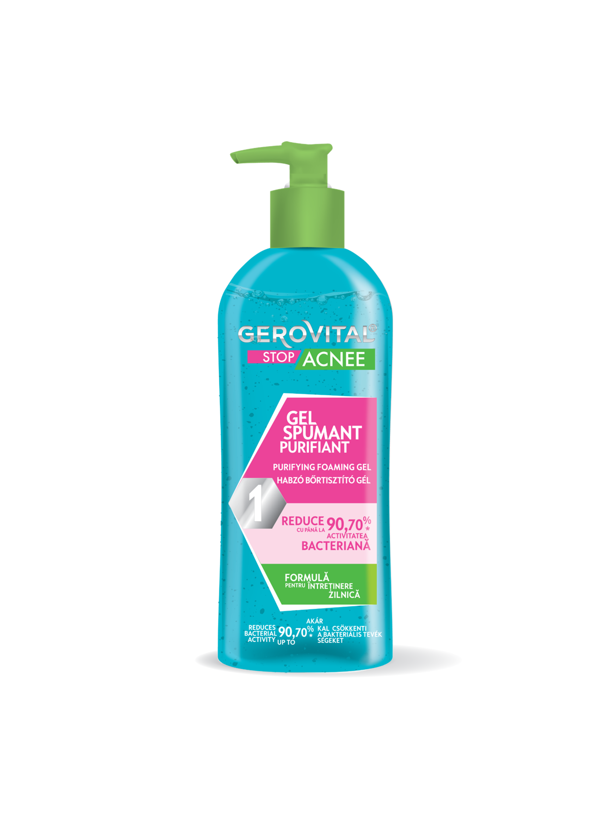 Gel de Curățare Spumant cu Acid Salicilic pentru ten mixt, gras, acneic, Gerovital Stop Acnee, 150 ml