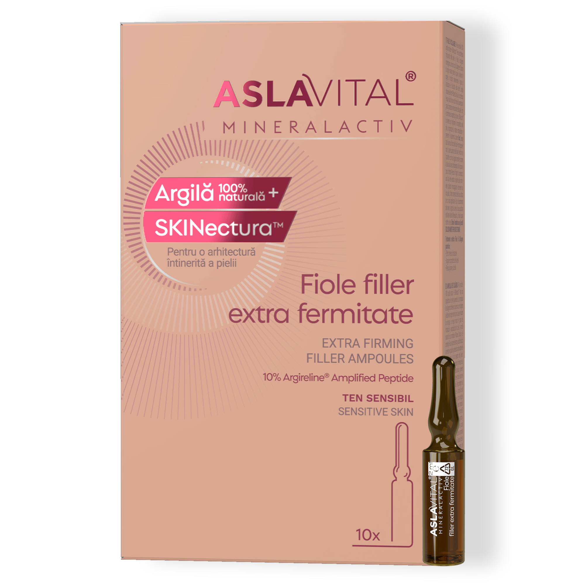Fiole Filler Extra Fermitate cu 10% Argireline™ Amplified Peptide - Extra Fermitate pentru Ten Sensibil, Aslavital Mineralactiv, 10 fiole x 2 ml