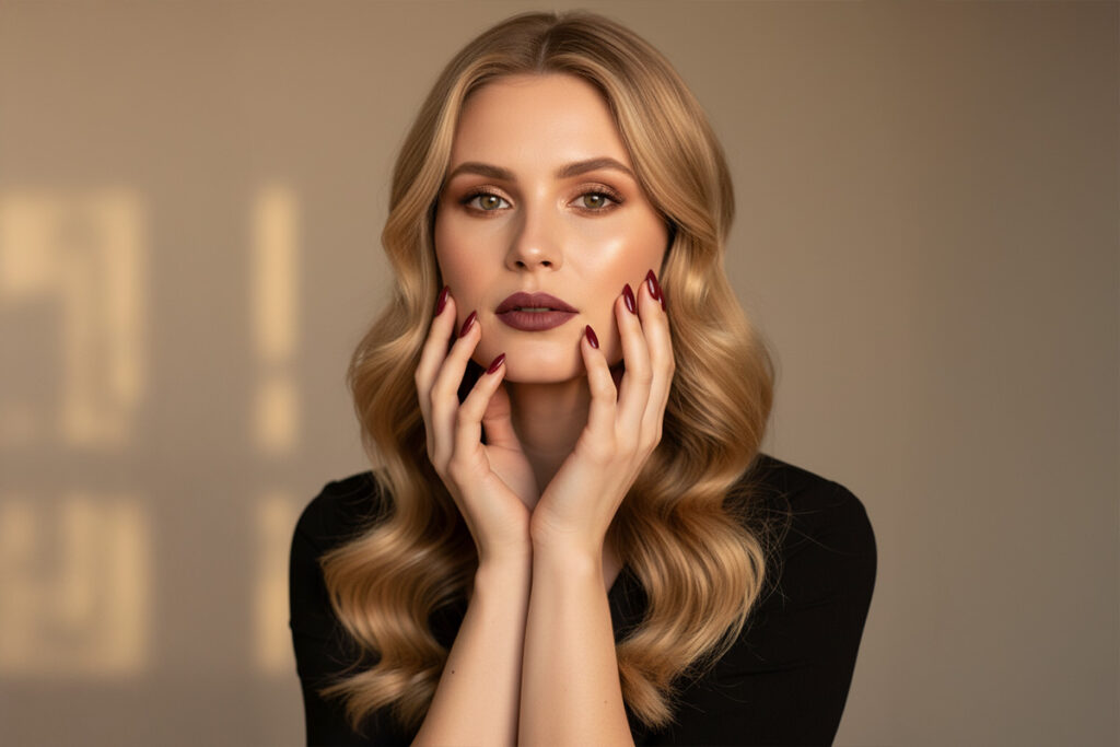 femeie cu machiaj si unghii de toamna - tendinte beauty 2025