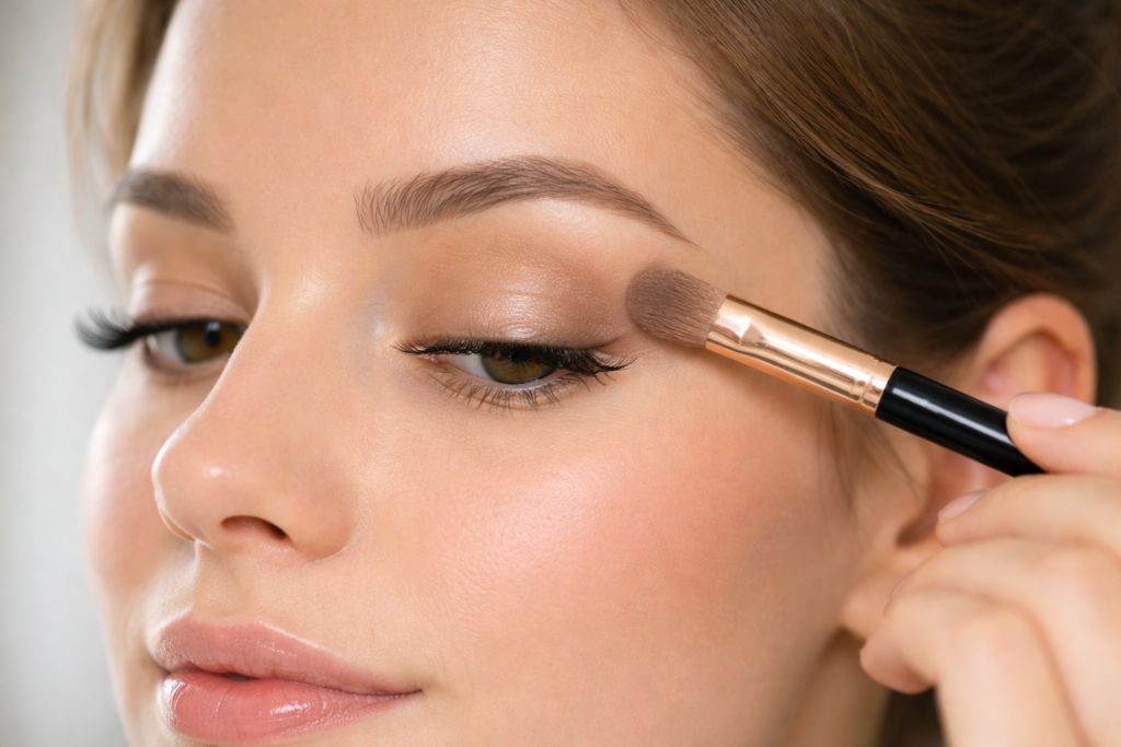 femeie aplica fard de ochi pe pleoapa