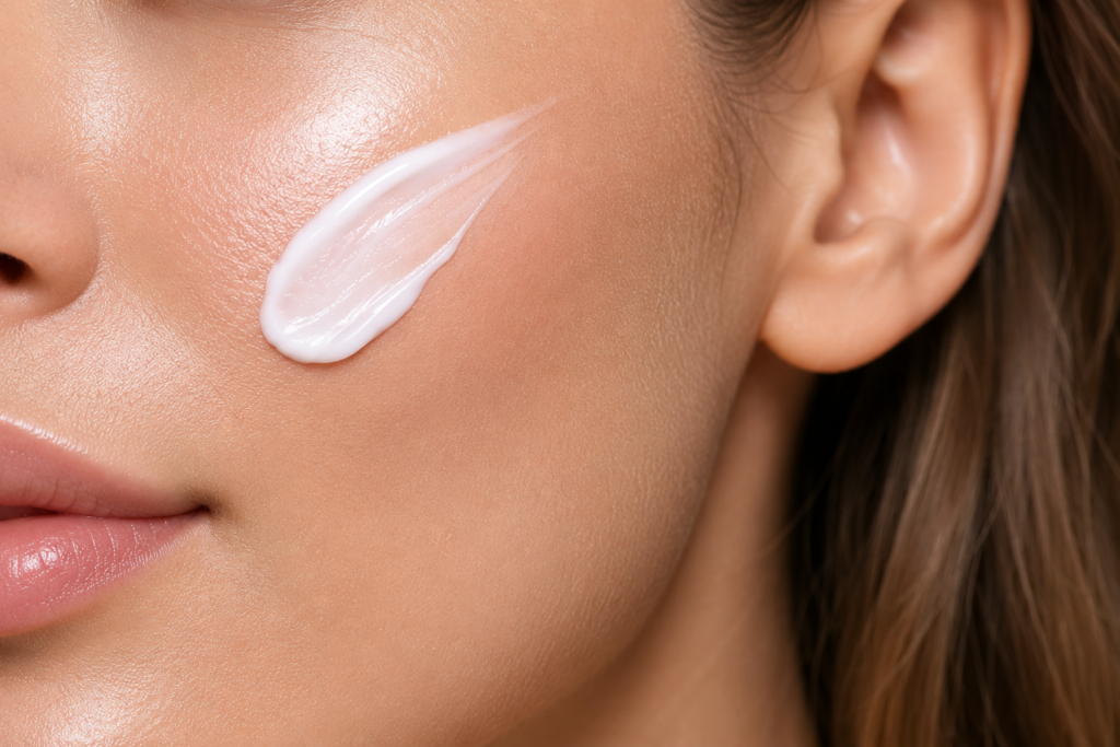 femeie care are crema cu retinol pe ten