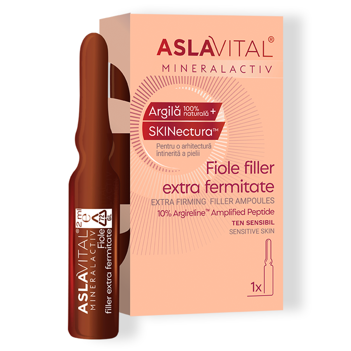 Fiolă Filler Extra Fermitate Cu 10% Argireline™ Amplified Peptide - Lifting, Antirid și Rejuvenare Pentru Ten Sensibil, Aslavital Mineralactiv, 1 Fiolă X 2 Ml