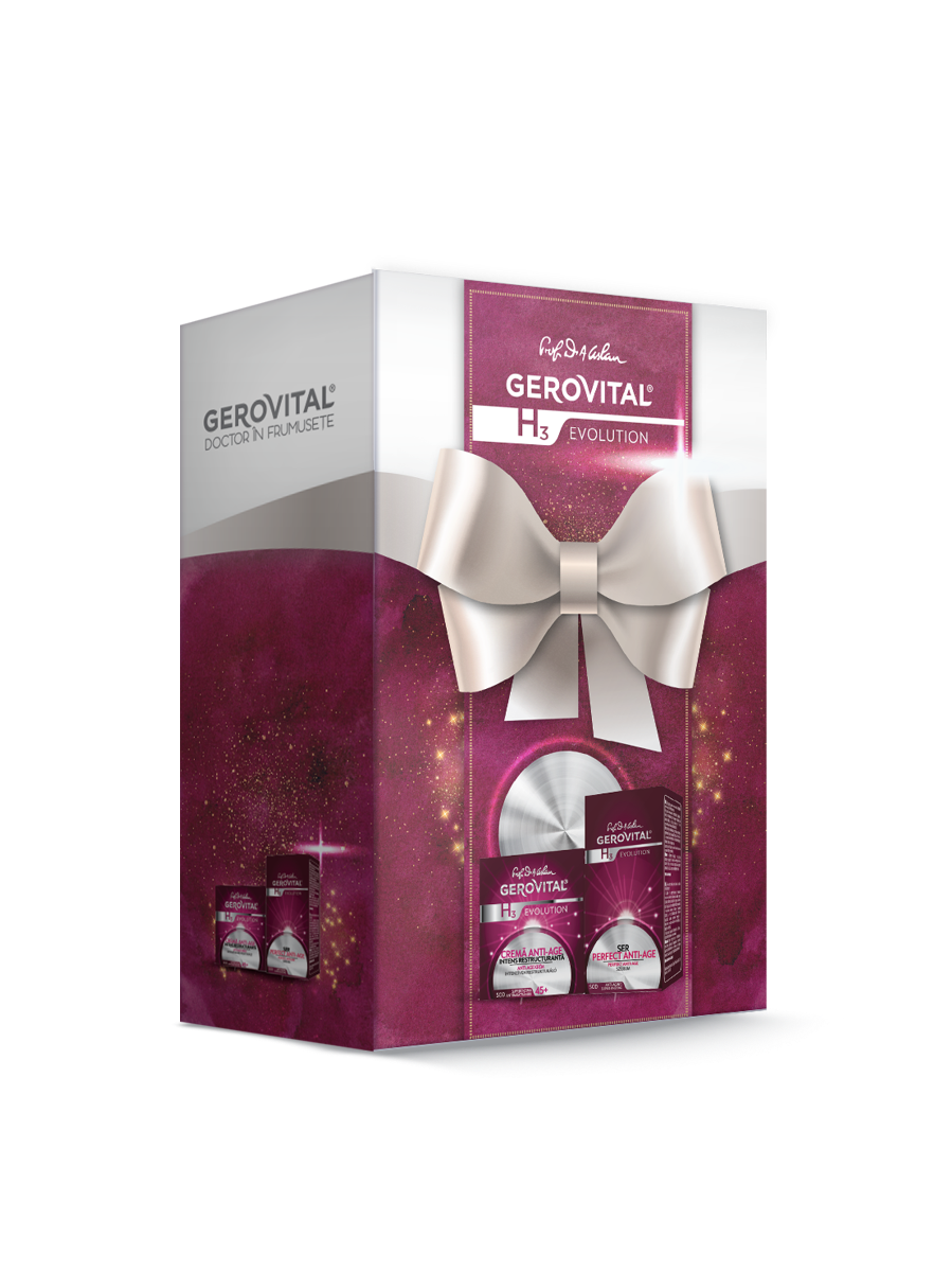 Casetă Cadou Gerovital H3 Evolution: Cremă Anti-age și Ser Pefect Anti-age Gerovital H3 Evolution