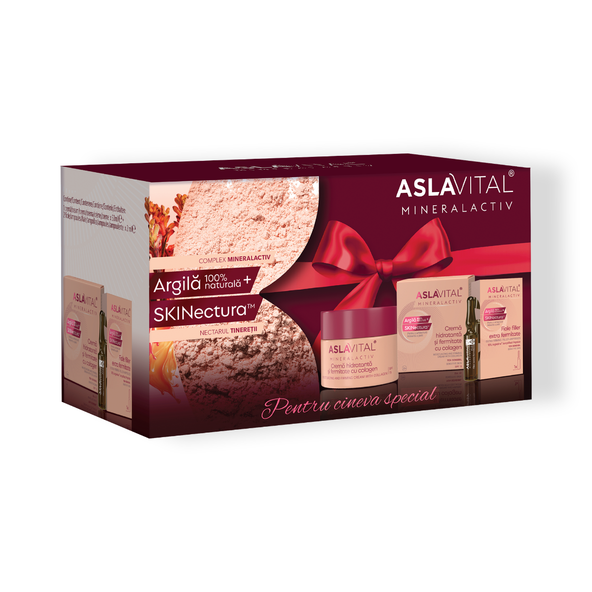 Set Cadou Femei Aslavital Mineralactiv: Cremă Hidratantă și Fermitate Cu Colagen Spf 15 și Fiole Cu Colagen