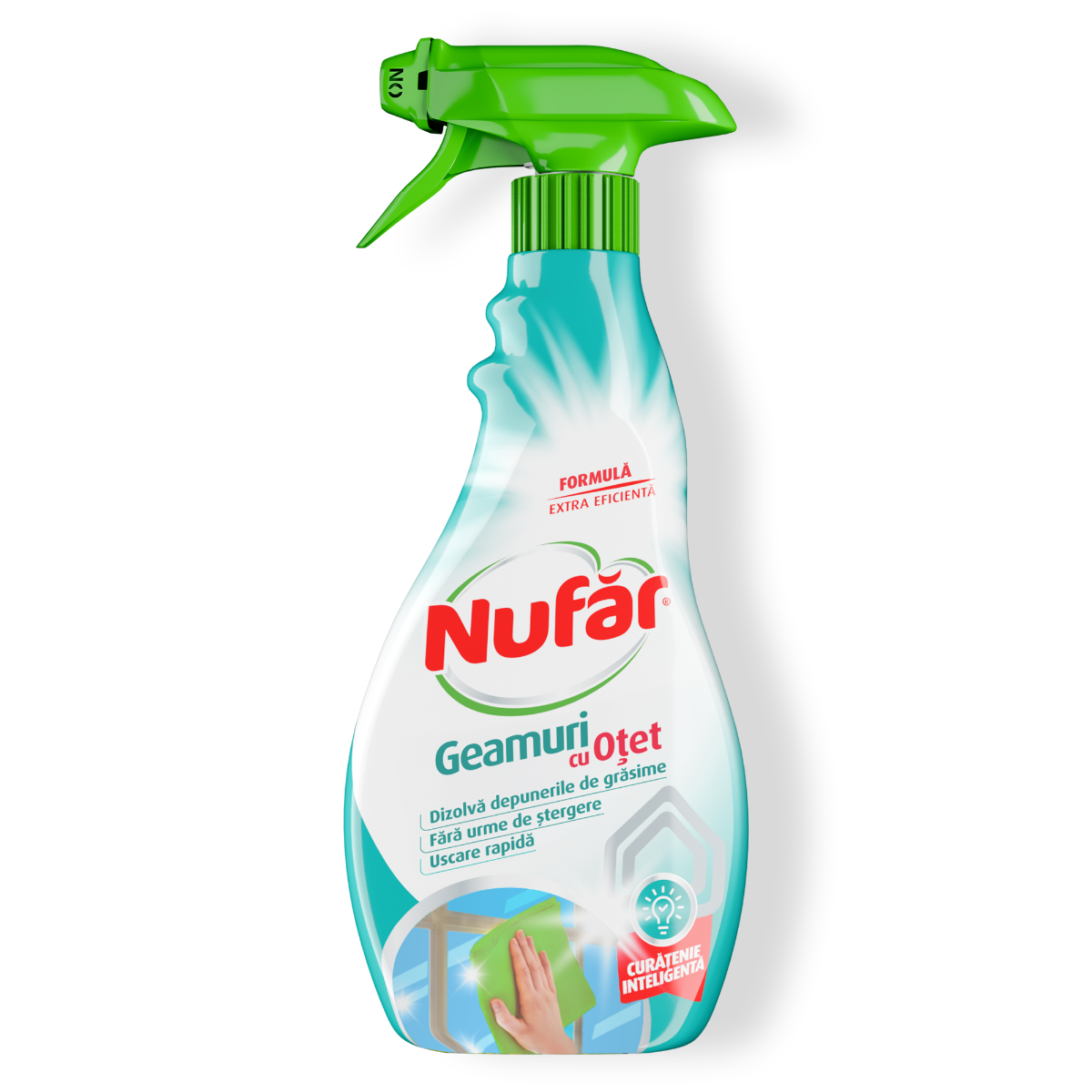 Nufăr Soluție Geamuri Cu Oțet Pentru Curățare Rapidă, Strălucire Fără Pete, Cu Peliculă Protectoare - 500 Ml
