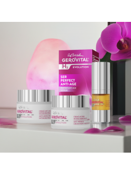Set Cadou Gerovital H3 Evolution: Cremă Antirid de zi, Ser Perfect