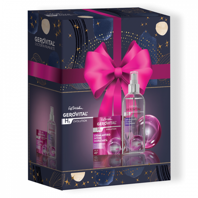 HQserum VCserum Rejuvie3セット Casetă Cadou Gerovital H3 Evolution: Cremă antirid și Apă micelară