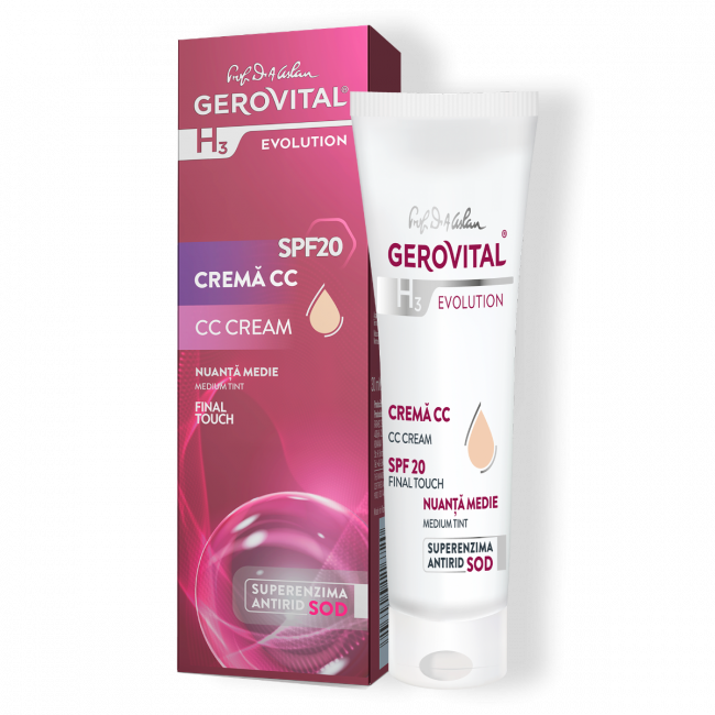 Cremă CC SPF 20 Nuanță Medie Final Touch, Gerovital H3 Evolution, 30 ml
