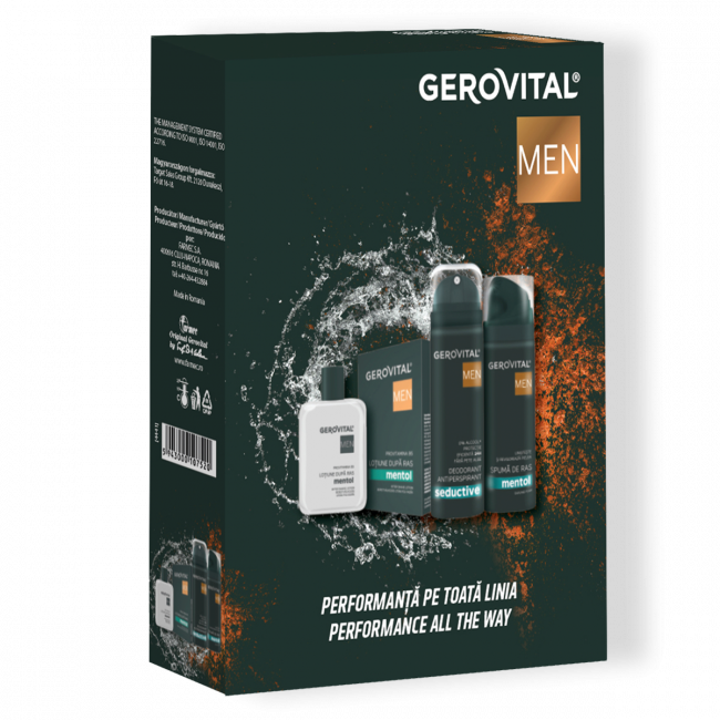Casetă Cadou Gerovital Men: Spumă de ras, Loțiune după ras și
