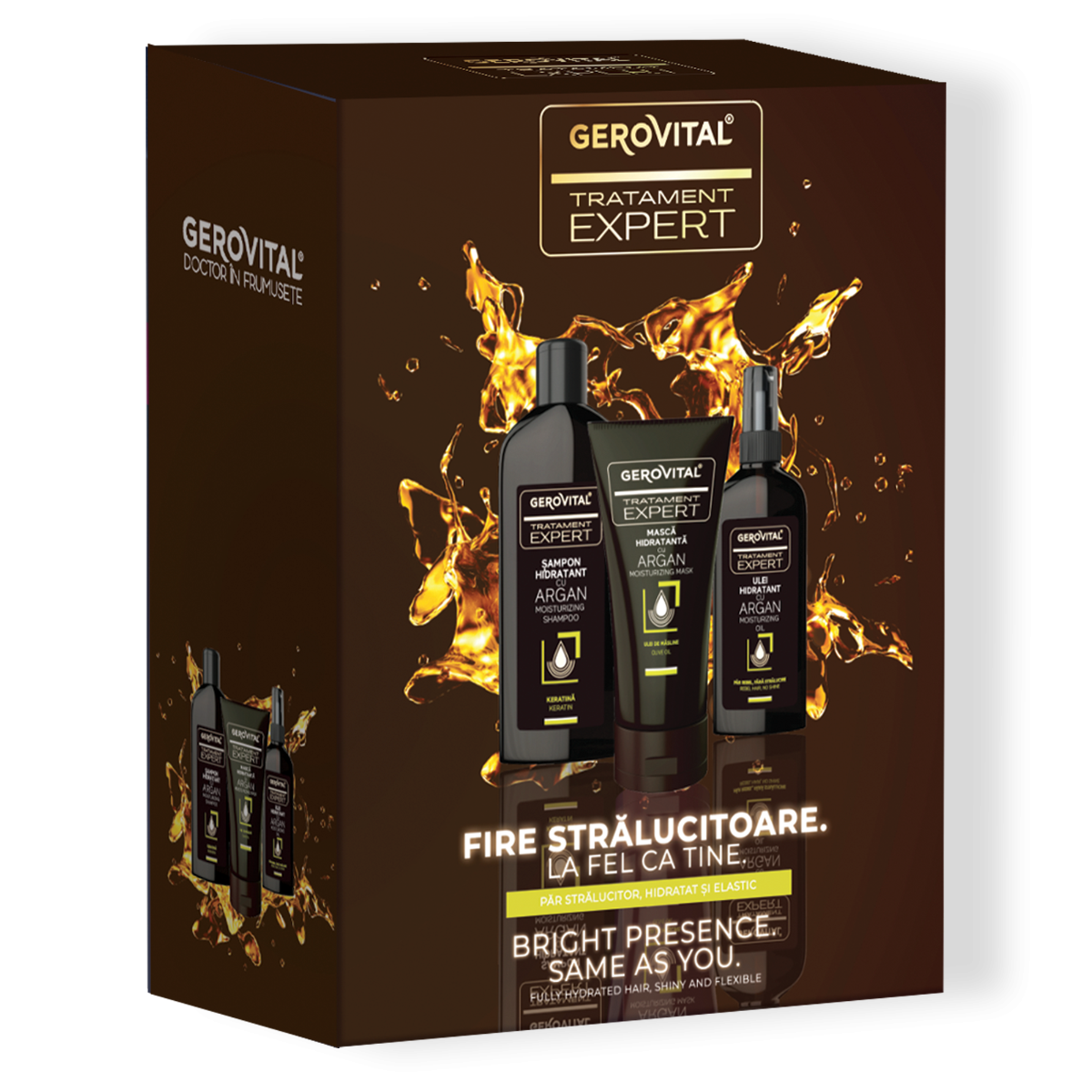 CASETA GEROVITAL TRATAMENT EXPERT ARGAN 11350 GTE-sampon hidratant cu argan 250ml  11370 GTE-masca hidratanta cu argan 150ml 11380 GTE-ulei hidratant cu argan 100ml