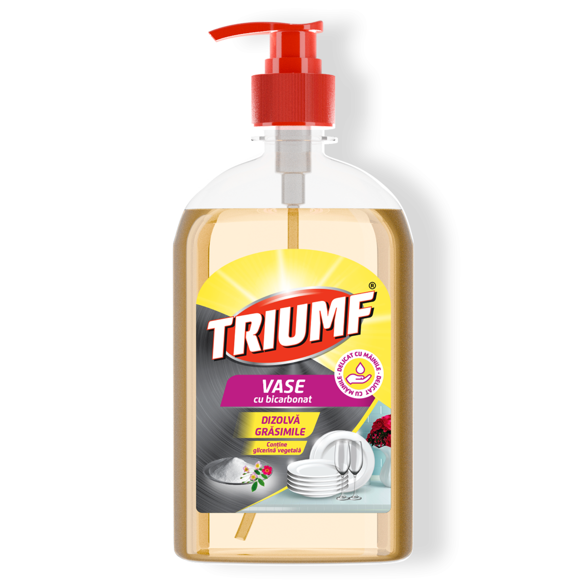 Triumf Detergent de Vase cu Bicarbonat, Îndepărtează Grăsimea și Mirosurile, 500 ml