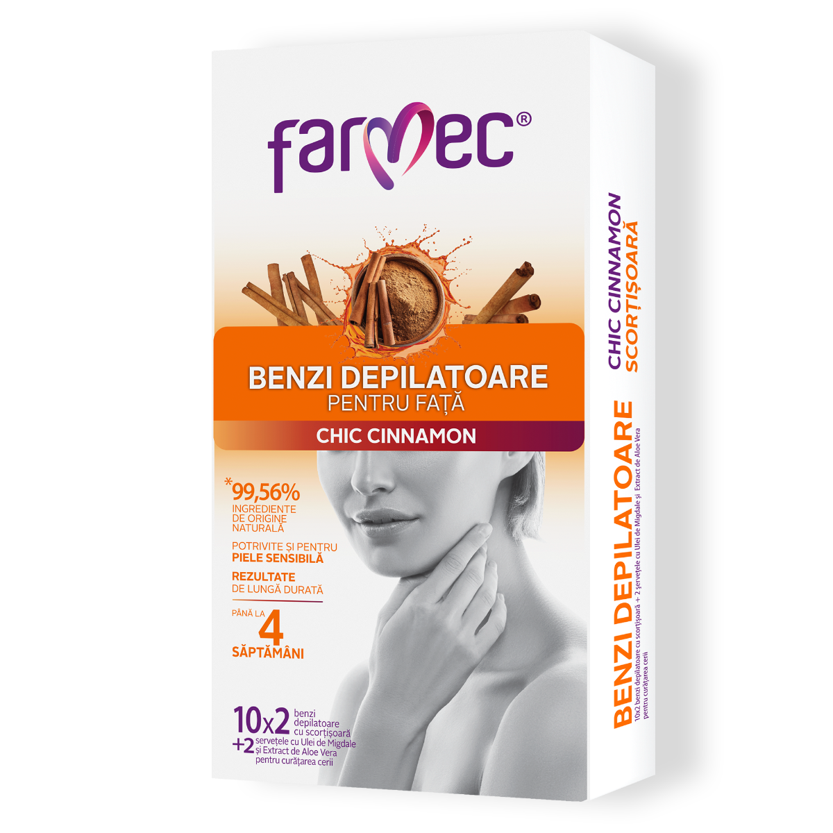 Benzi Depilatoare Pentru Față Cu Cu Scorțișoară Potrivite Pentru Piele Sensibilă, Farmec, 20 Benzi