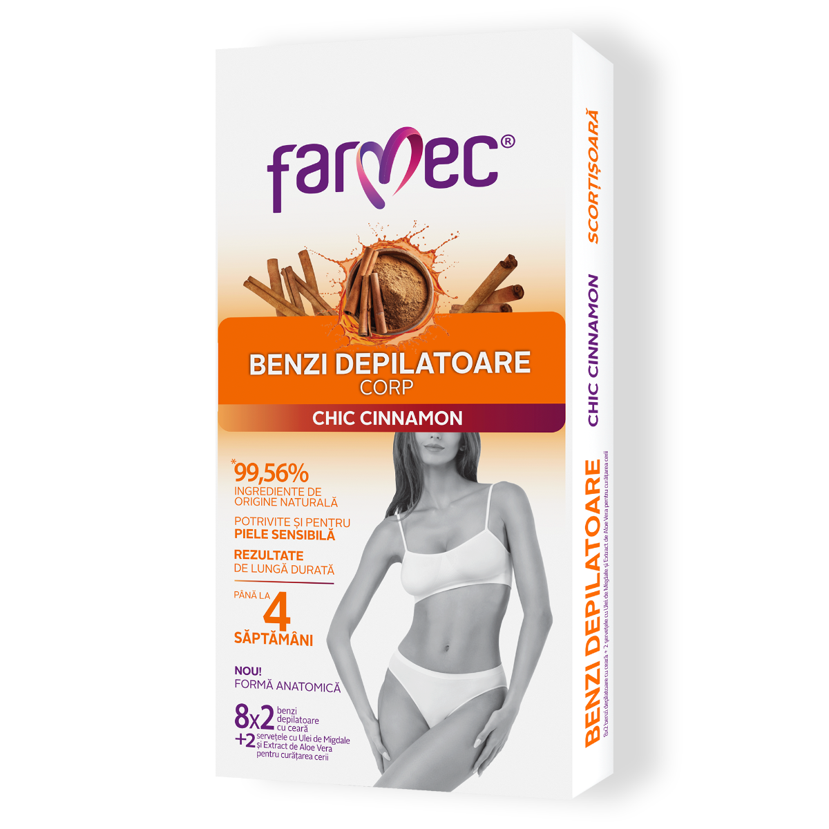 Benzi Depilatoare Pentru Corp Cu Cu Scorțișoară Potrivite Pentru Piele Sensibilă, Farmec, 16 Benzi